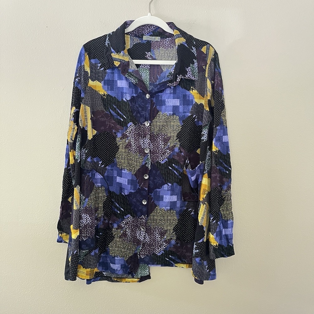 chalet et ceci Lagenlook Top Blouse Art Wear Patchwork Button M Whimsigoth Witch